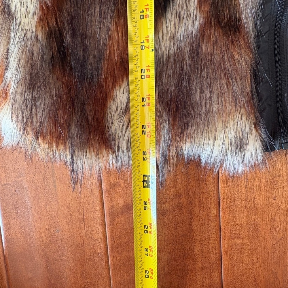 American Eagle Brown Multi Color Faux Fur Hooded‎ Zip Vest Small RN 54485 - Picture 7 of 8